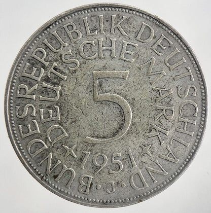1951-J Germany 5 Mark Silver Coin | Fine Collectable Grade