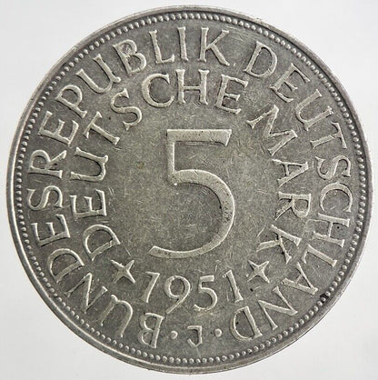1951-J Germany 5 Mark Silver Coin | Very High Grade