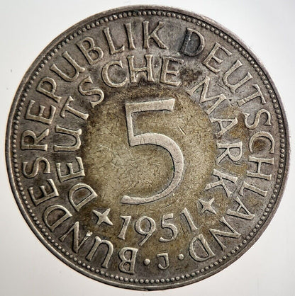 1951-J Germany 5 Mark Silver Coin | Fine Collectable Grade | a3543