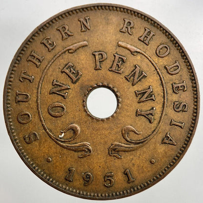 1951 Rhodesia Africa One Penny Coin | Fine Collectable Grade | a1645