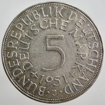 1951-J Germany 5 Mark Silver Coin | Very High Grade | a7053