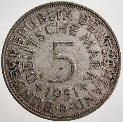 1951-D Germany 5 Mark Silver Coin | Very High Grade | a7783