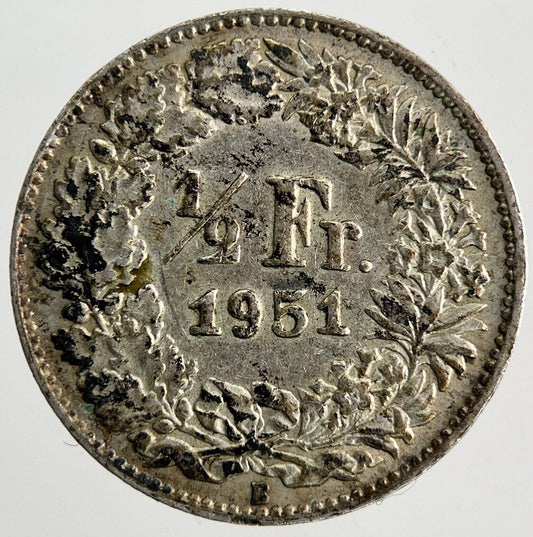 1951 Switzerland Swiss 1/2 Half Franc Silver Coin | Very High Grade