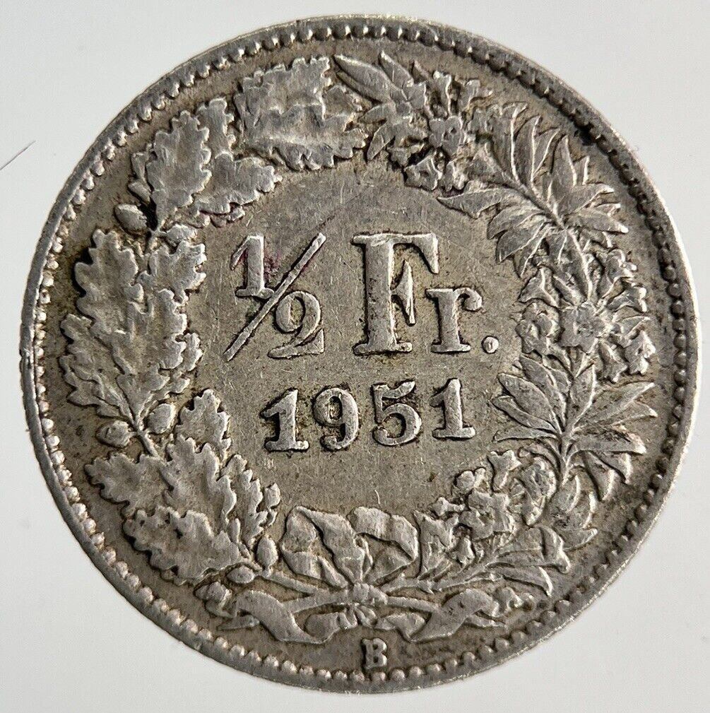 1951 Switzerland Swiss 1/2 Half Franc Silver Coin | Fine Collectable Grade