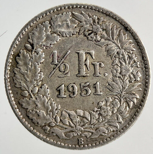 1951 Switzerland Swiss 1/2 Half Franc Silver Coin | Fine Collectable Grade