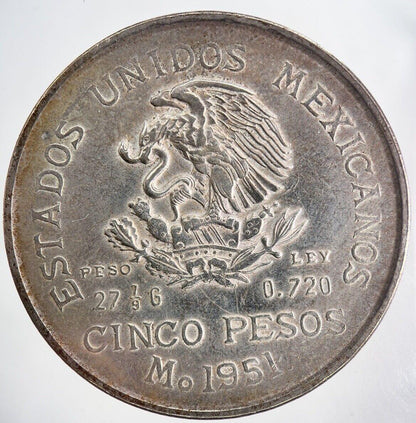 1951 Mexico Cinco 5 Pesos Silver Coin | Very High Grade | a380