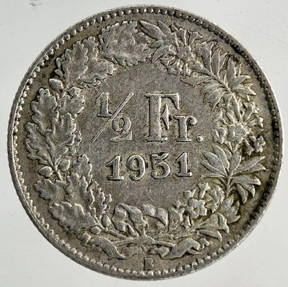 1951 Switzerland Swiss 1/2 Half Franc Silver Coin | Fine Collectable Grade
