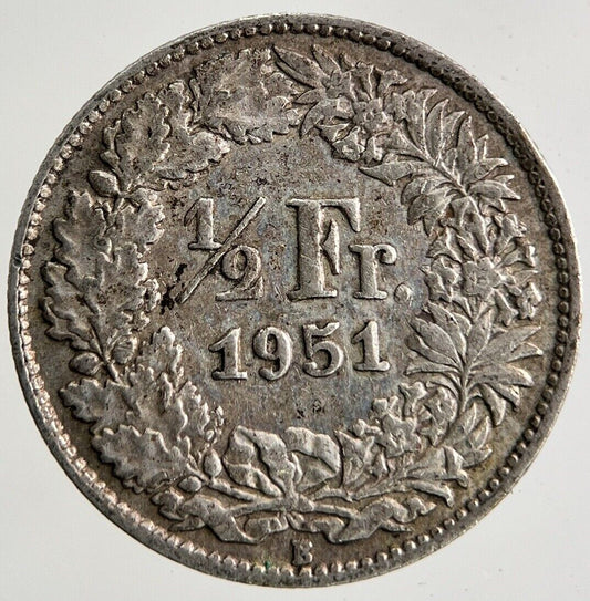 1951 Switzerland Swiss 1/2 Half Franc Silver Coin | Fine Collectable Grade