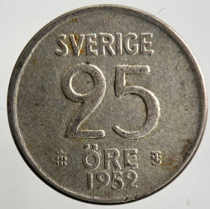 1952 Sweden 25 Ore Silver Coin | Fine Collectable Grade