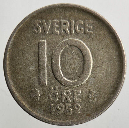 1952 Sweden 10 Ore Silver Coin | Fine Collectable Grade