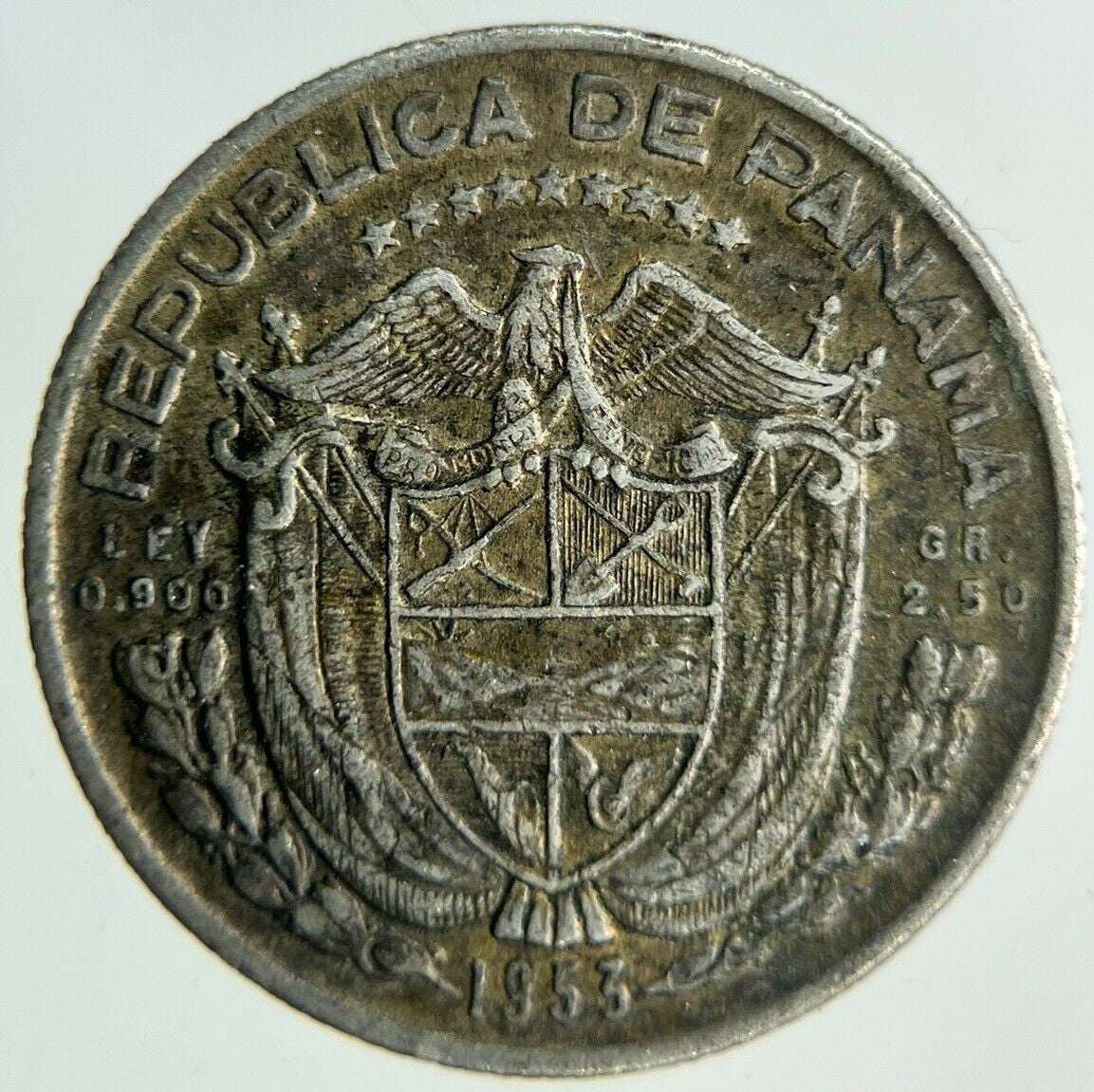 1953 Panama Un Decimo 1/10 Balboa Silver Coin | Fine Collectable Grade