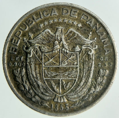 1953 Panama Un Decimo 1/10 Balboa Silver Coin | Fine Collectable Grade