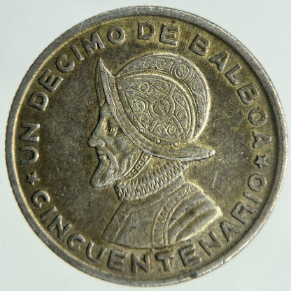 1953 Panama Un Decimo 1/10 Balboa Silver Coin | Fine Collectable Grade