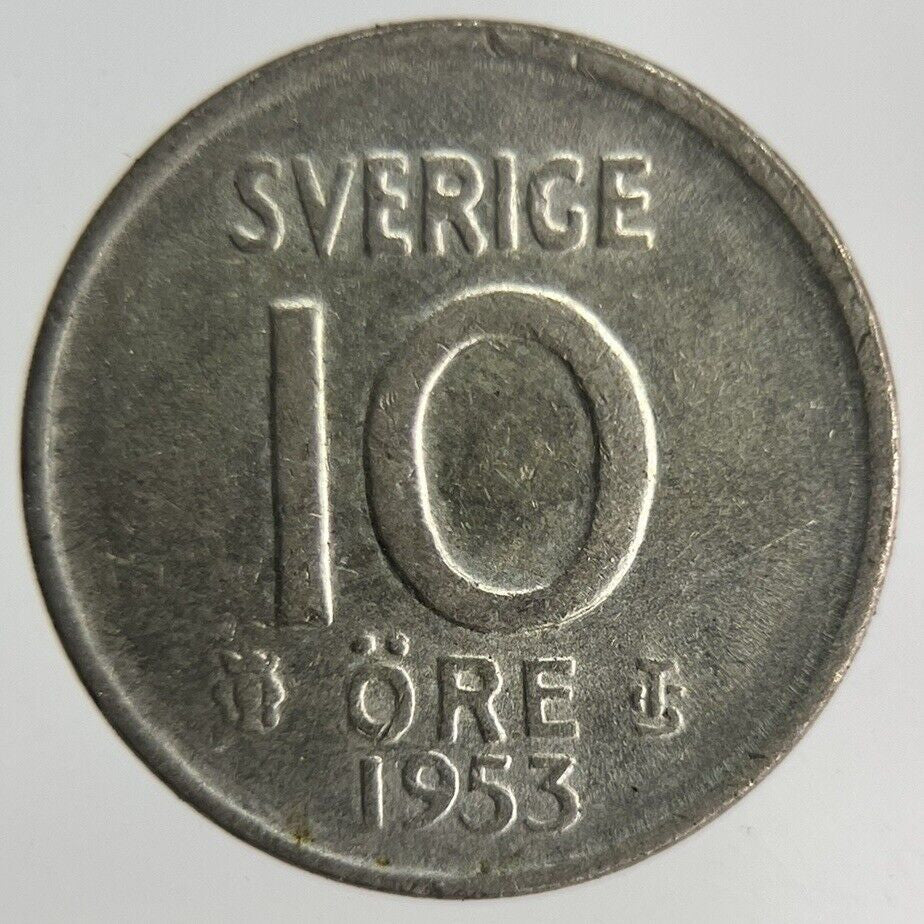 1953 Sweden 10 Ore Silver Coin | Fine Collectable Grade