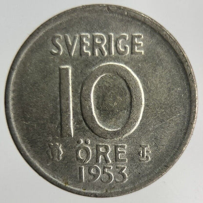 1953 Sweden 10 Ore Silver Coin | Fine Collectable Grade