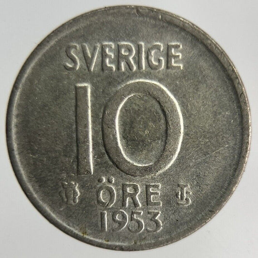 1953 Sweden 10 Ore Silver Coin | Fine Collectable Grade