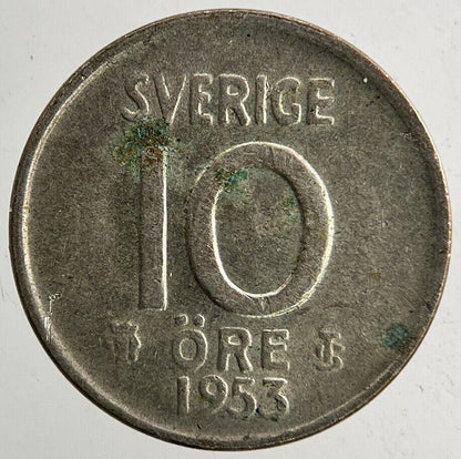 1953 Sweden 10 Ore Silver Coin | Fine Collectable Grade