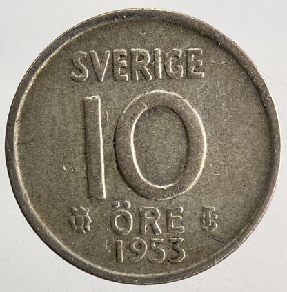 1953 Sweden 10 Ore Silver Coin | Fine Collectable Grade