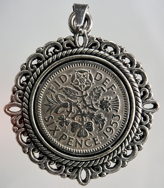 1953 Elizabeth II Sixpence Coin Amulet Pendant | Collectable Grade | a3217