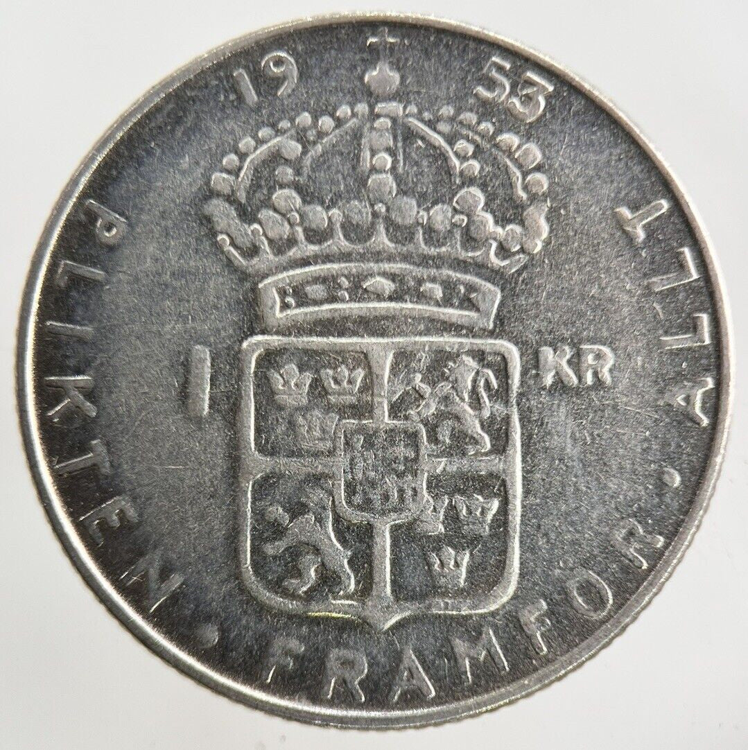 1953 Sweden 1 Krona Silver Coin | Fine Collectable Grade