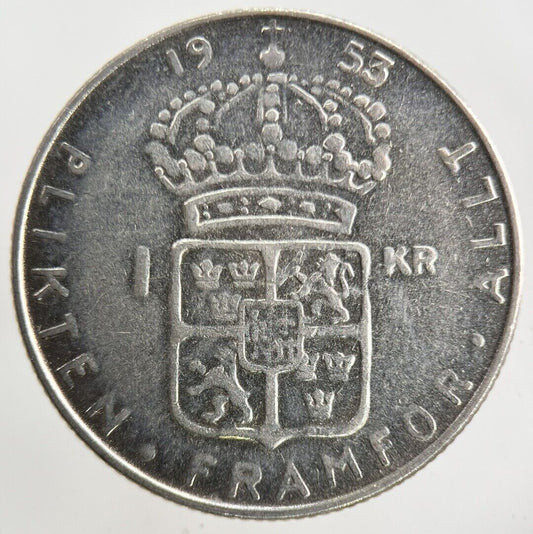 1953 Sweden 1 Krona Silver Coin | Fine Collectable Grade