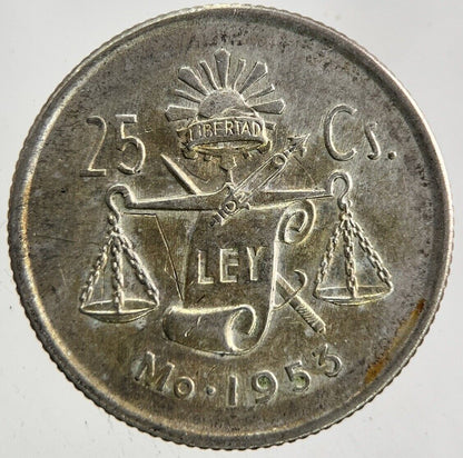 1953 Mexico 25 Centavos Silver Coin | Very High Grade