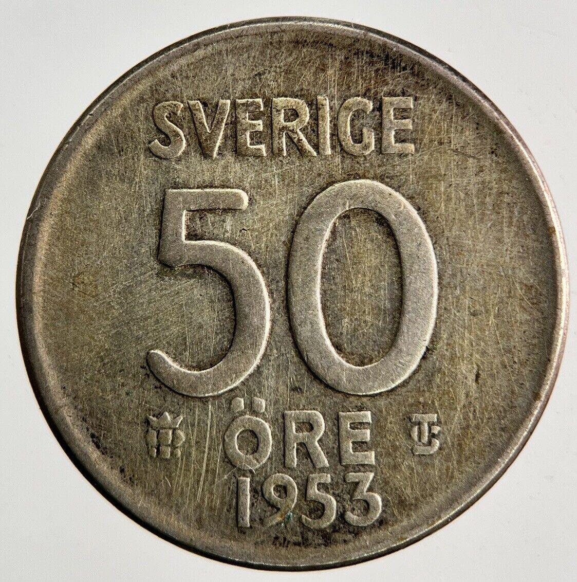 1953 Sweden 50 Ore Silver Coin | Fine Collectable Grade
