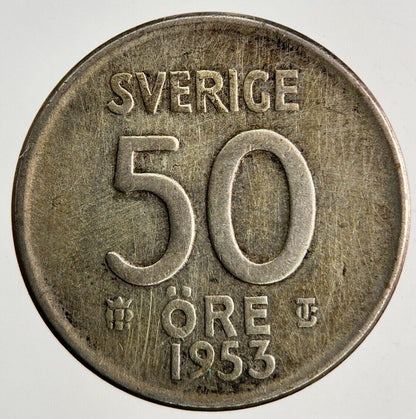 1953 Sweden 50 Ore Silver Coin | Fine Collectable Grade