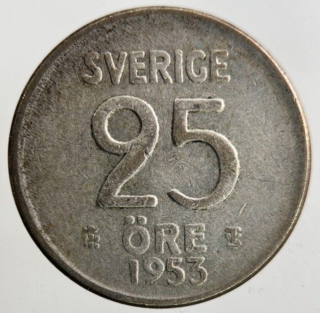1953 Sweden 25 Ore Silver Coin | Fine Collectable Grade
