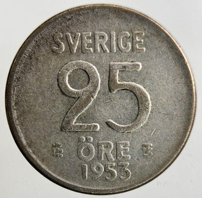 1953 Sweden 25 Ore Silver Coin | Fine Collectable Grade