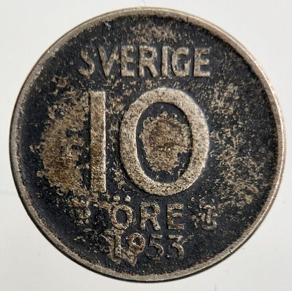 1953 Sweden 10 Ore Silver Coin | Fine Collectable Grade