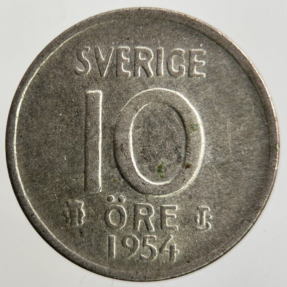 1954 Sweden 10 Ore Silver Coin | Fine Collectable Grade