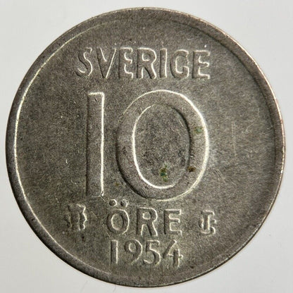 1954 Sweden 10 Ore Silver Coin | Fine Collectable Grade