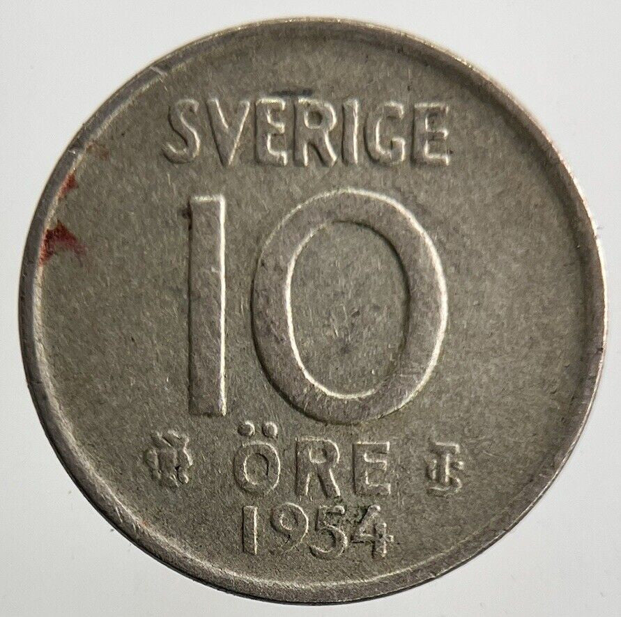 1954 Sweden 10 Ore Silver Coin | Fine Collectable Grade