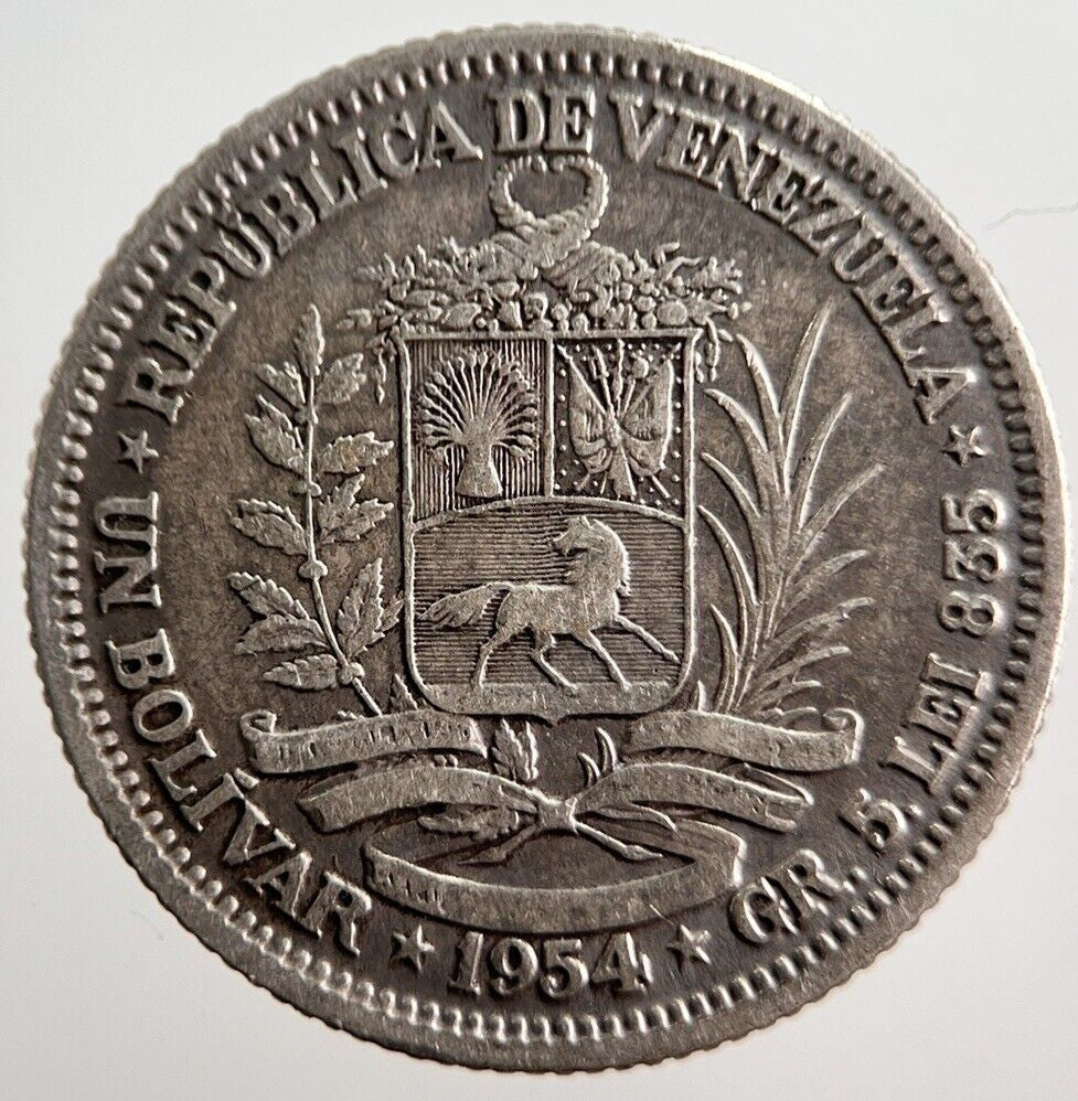 1954 Venezuela 1 Bolivar Silver Coin | Fine Collectable Grade | a3321