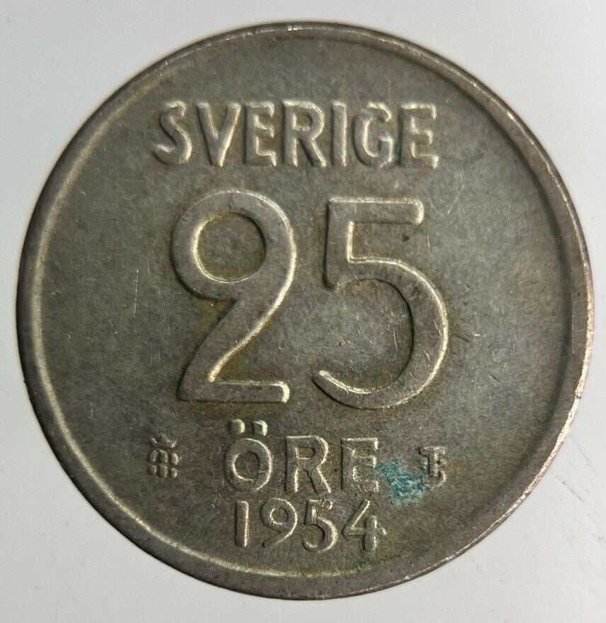 1954 Sweden 25 Ore Silver Coin | Fine Collectable Grade