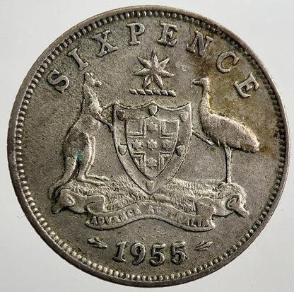1955 Australia Sixpence Silver Coin | Fine Collectable Grade | a8003