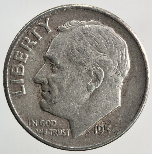 1954-D US USA Roosevelt One Dime Silver Coin | Fine Collectable Grade