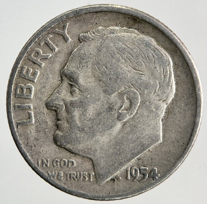 1954-D US USA Roosevelt Dime Silver Coin | Fine Collectable Grade