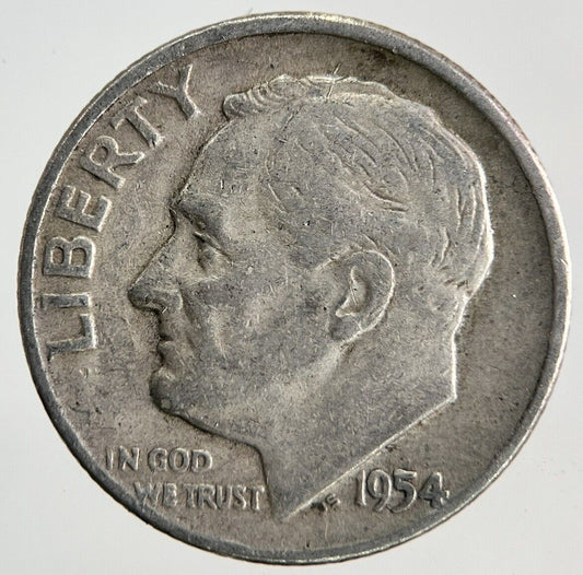 1954-D US USA Roosevelt Dime Silver Coin | Fine Collectable Grade