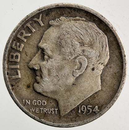 1954-D US USA Roosevelt One Dime Silver Coin | Fine Collectable Grade