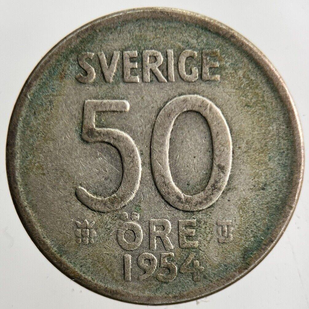 1954 Sweden 50 Ore Silver Coin | Fine Collectable Grade