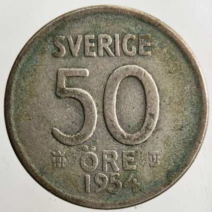 1954 Sweden 50 Ore Silver Coin | Fine Collectable Grade