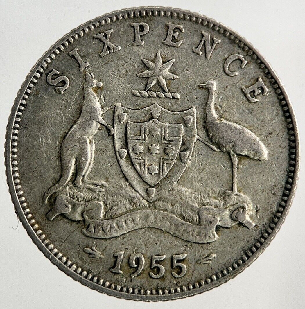 1955 Australia Sixpence Silver Coin | Fine Collectable Grade