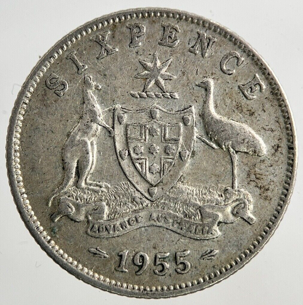 1955 Australia Sixpence Silver Coin | Fine Collectable Grade