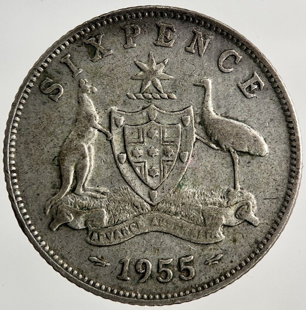 1955 Australia Sixpence Silver Coin | Fine Collectable Grade