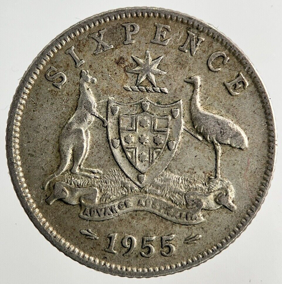 1955 Australia Sixpence Silver Coin | Fine Collectable Grade
