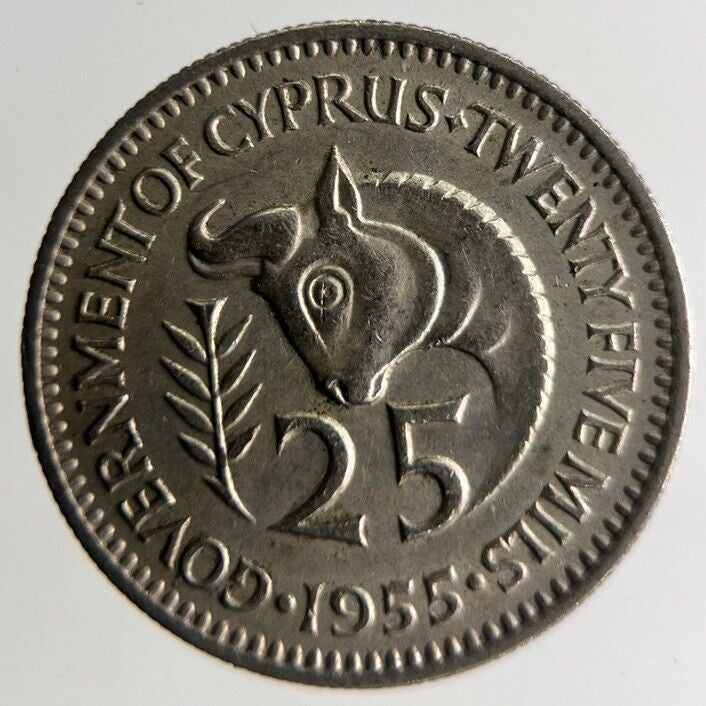 1955 Cyprus 25 Mils Coin | Fine Collectable Grade
