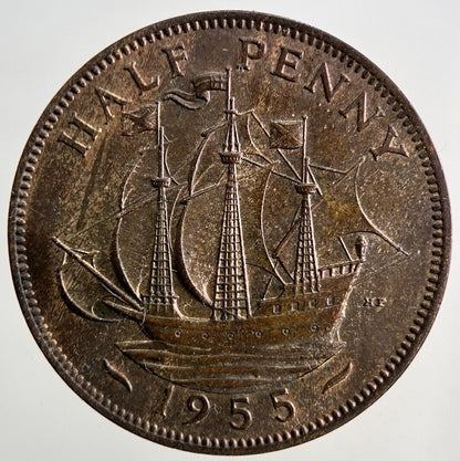 1955 Elizabeth II 2nd Half-Penny Coin | Very Fine Grade
