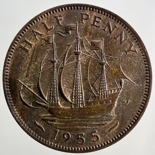 1955 Elizabeth II 2nd Half-Penny Coin | Very Fine Grade